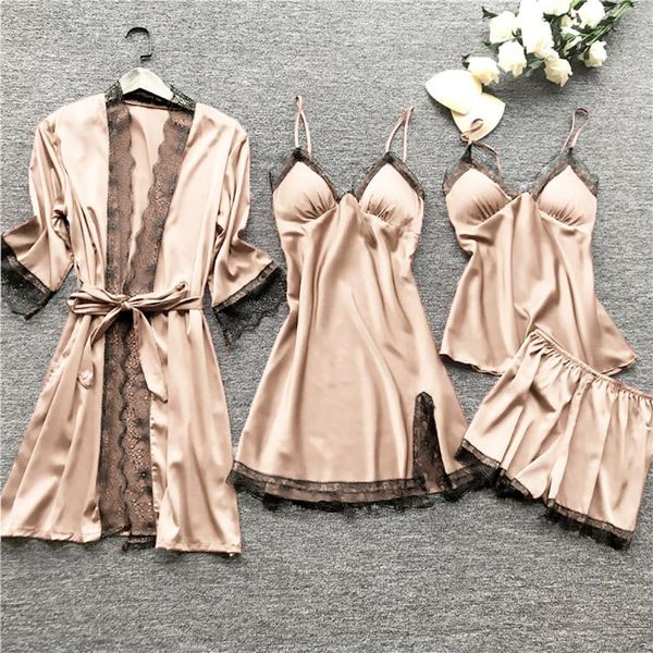 satin lace pajamas sets womens 4pc strap pants suit sleepwear spring autumn home wear nightwear bath gown #t2g women's, Black;red
satin lace pajamas sets womens 4pc strap pants suit sleepwear spring autumn home wear nightwear bath gown #t2g women's, Black;red