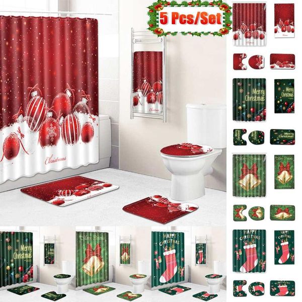 5pcs merry christmas bathroom set stocking santa bell pattern waterproof shower curtain toilet cover mat non-slip rug curtains
5pcs merry christmas bathroom set stocking santa bell pattern waterproof shower curtain toilet cover mat non-slip rug curtains