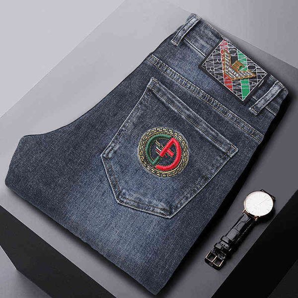 and autumn winter men's jeans straight goods high-end brand denim pants elastic slim fit, Blue
and autumn winter men's jeans straight goods high-end brand denim pants elastic slim fit, Blue