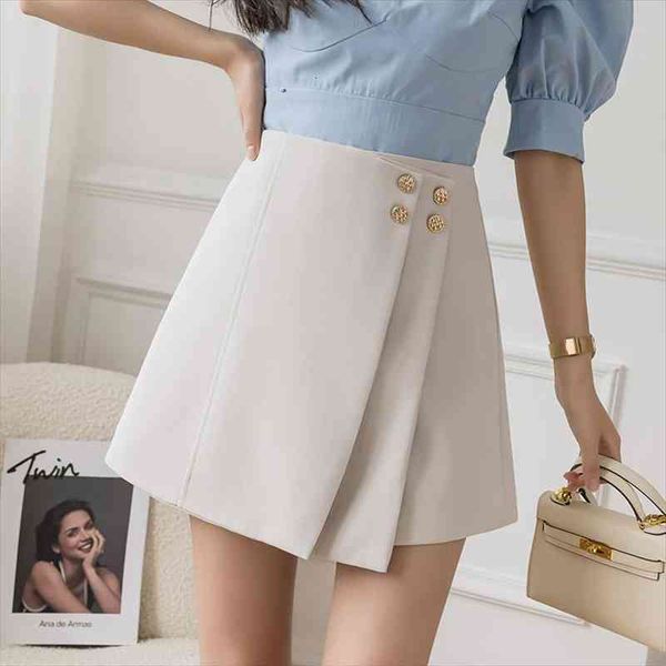 korean a-line skirts shorts female metal buttons high waist irregular pleated womens shorts spring summer wide leg, White;black 
korean a-line skirts shorts female metal buttons high waist irregular pleated womens shorts spring summer wide leg, White;black