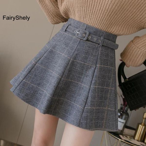 fairyshely 2021 high waist plaid short skirt a word mini wild woolen female flared belt work office lady skirts, Black 
fairyshely 2021 high waist plaid short skirt a word mini wild woolen female flared belt work office lady skirts, Black