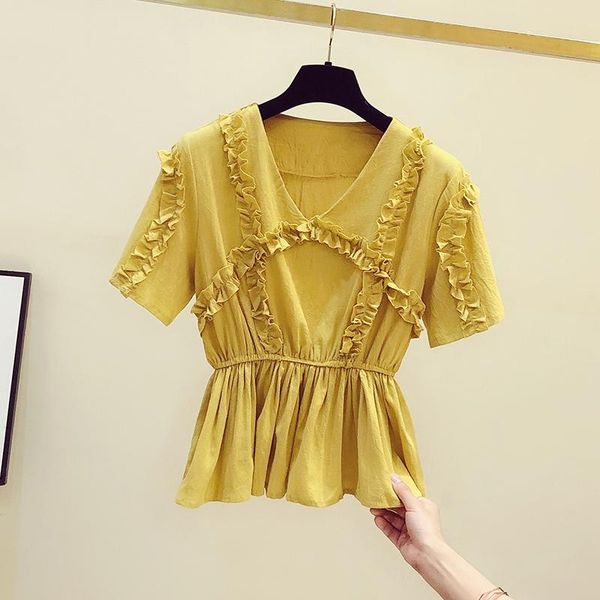 women's blouses & shirts 2021 summer short sleeves v neck high waist shirt casual blouse ladies blusas a3365, White
women's blouses & shirts 2021 summer short sleeves v neck high waist shirt casual blouse ladies blusas a3365, White