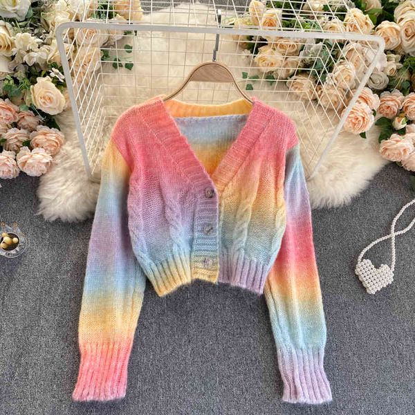 women's knits & tees autumn women sweater korean casual rainbow striped v-neck knit loose long-sleeve short knitwear female ca, White
women's knits & tees autumn women sweater korean casual rainbow striped v-neck knit loose long-sleeve short knitwear female ca, White