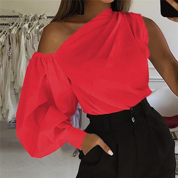 women's blouses & shirts street casual women blouse solid color fashion lantern sleeve one shoulder oblique collar pxia, White
women's blouses & shirts street casual women blouse solid color fashion lantern sleeve one shoulder oblique collar pxia, White