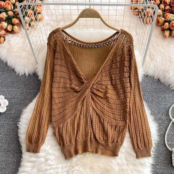 women's blouses & shirts autumn hollow out twist loose blouse women elegant chain long sleeve knitted shirt female black/white/brown to
women's blouses & shirts autumn hollow out twist loose blouse women elegant chain long sleeve knitted shirt female black/white/brown to