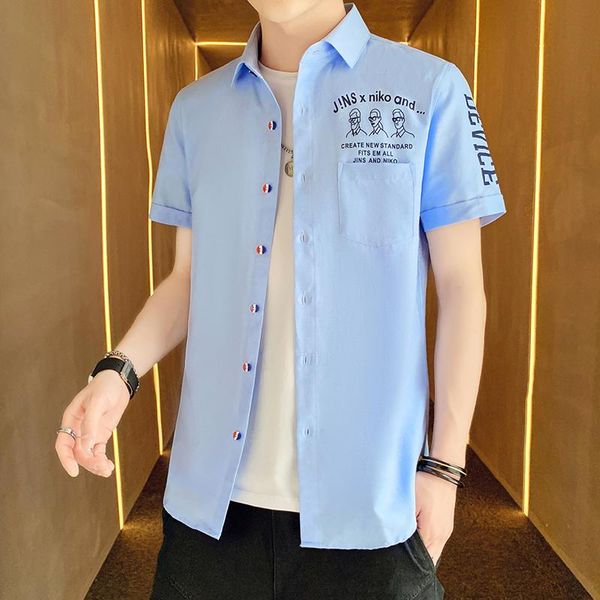 men's casual shirts shirt men summer print short sleeve 2021 korean fashion coat teenage students handsome slim, White;black
men's casual shirts shirt men summer print short sleeve 2021 korean fashion coat teenage students handsome slim, White;black