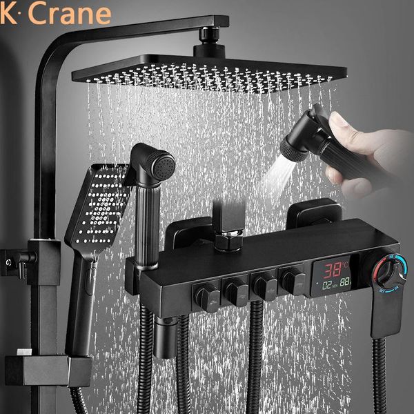 digital shower set bathroom wall mount led showers system thermostatic cold water mixer faucet square spray rainfall black sets
digital shower set bathroom wall mount led showers system thermostatic cold water mixer faucet square spray rainfall black sets