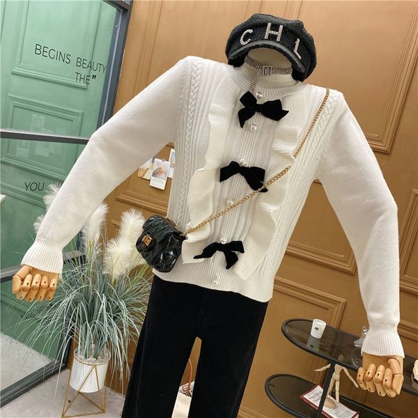 women autumn winter fashion bowknot weave pearl buttons cardigan sweater long sleeve knitted outerwear coat jacket 210514, White
women autumn winter fashion bowknot weave pearl buttons cardigan sweater long sleeve knitted outerwear coat jacket 210514, White