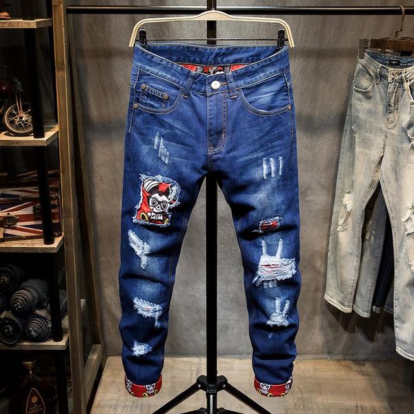 men's jeans for men fashion ripped denim trousers biker male straight casual designer pants hip hop calca, Blue
men's jeans for men fashion ripped denim trousers biker male straight casual designer pants hip hop calca, Blue