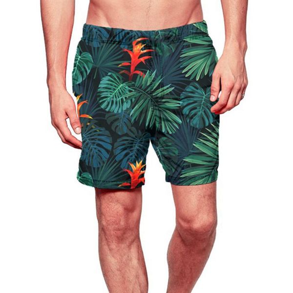 

running shorts chamsgend fashion men's leaves print casual beach soft quick-drying loose sweatpants surf basketball swim trunks, Black;blue