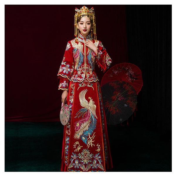 autumn style ancient chinese wedding cheongsam dress dragon and phoenix gown bride toast female ethnic clothing, Red
autumn style ancient chinese wedding cheongsam dress dragon and phoenix gown bride toast female ethnic clothing, Red