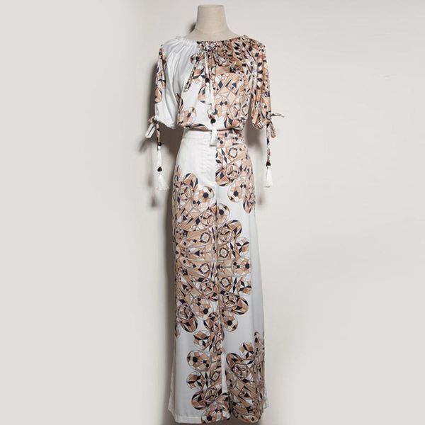 fashion women runway 2021 ol half sleeve floral print tassel elastic shoulder blouse+loose pants sets women's two piece, White
fashion women runway 2021 ol half sleeve floral print tassel elastic shoulder blouse+loose pants sets women's two piece, White