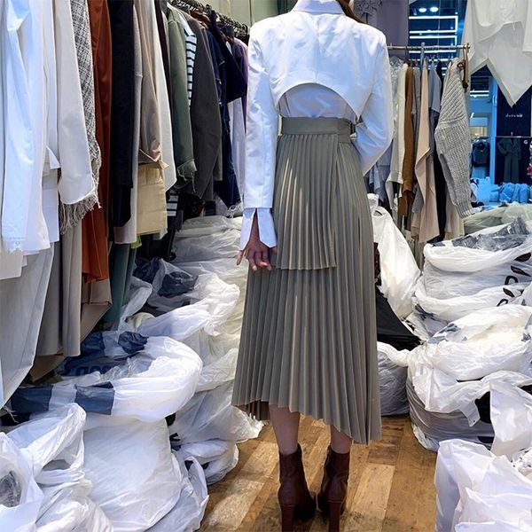 dresses runway women korea summer long sleeve turn-down collar wrap chest shirt + high waist irregular pleated skirt 2 piece set, White
dresses runway women korea summer long sleeve turn-down collar wrap chest shirt + high waist irregular pleated skirt 2 piece set, White