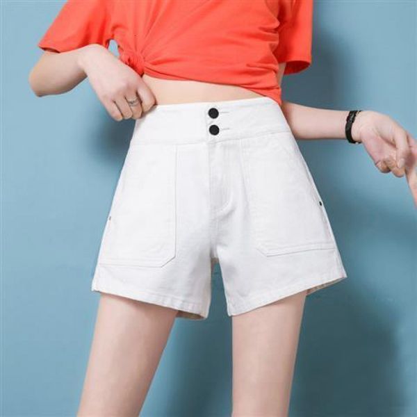 women's shorts high elastic denim summer new hong kong style waist slim loose wide leg a-shaped pocket pants, White;black
women's shorts high elastic denim summer new hong kong style waist slim loose wide leg a-shaped pocket pants, White;black