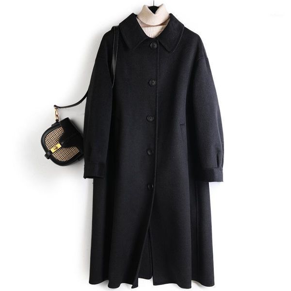 women's wool & blends hand-stitched double-sided woolen cloth high-end fashion solid color straight mid-length single-breasted jacket w, Black
women's wool & blends hand-stitched double-sided woolen cloth high-end fashion solid color straight mid-length single-breasted jacket w, Black