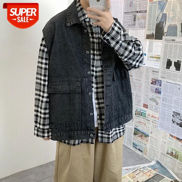 net red super fire denim vest men's loose waistcoat hong kong style couple tooling jacket #d53n, Black;brown
net red super fire denim vest men's loose waistcoat hong kong style couple tooling jacket #d53n, Black;brown