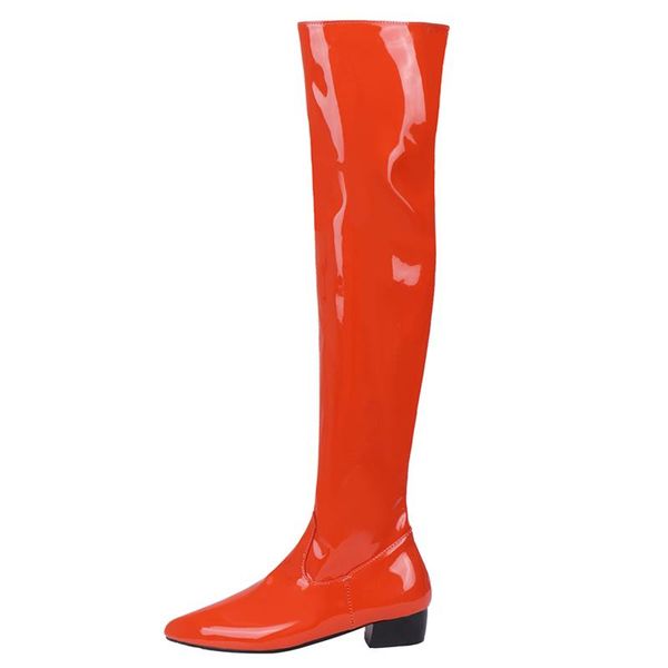 boots patent leather thigh high women low heels over the knee female point green white red fetish party long shoes, Black
boots patent leather thigh high women low heels over the knee female point green white red fetish party long shoes, Black