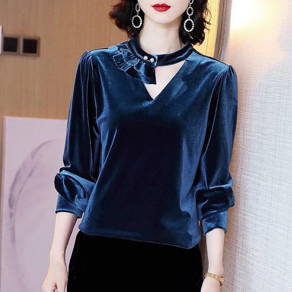 spring fall fashion women v neck ruffles blue velvet 3xl blouse shirt , woman clothes pearls buttons velour blouses shirts women's &, White
spring fall fashion women v neck ruffles blue velvet 3xl blouse shirt , woman clothes pearls buttons velour blouses shirts women's &, White