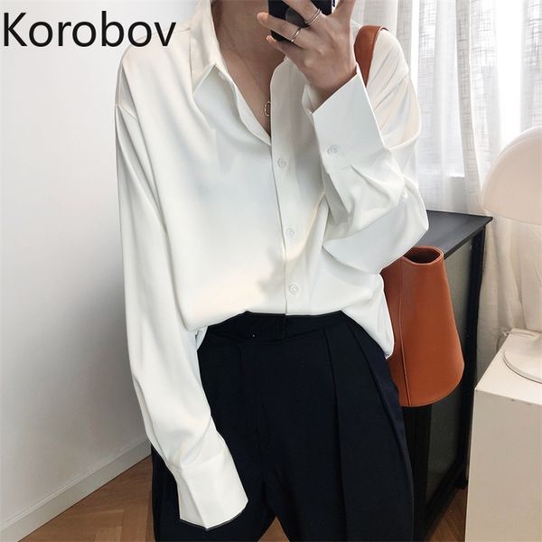 korobov new arrival korean solid women blouses vintage long sleeve elegant shirts summer single breasted mujer blusas 210430, White
korobov new arrival korean solid women blouses vintage long sleeve elegant shirts summer single breasted mujer blusas 210430, White