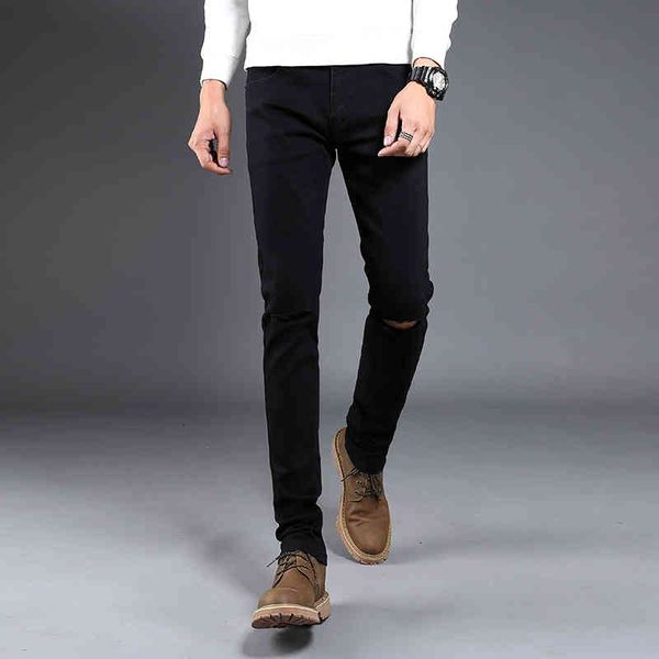 fashions slim fit jeans for men classic trousers ripped denim streetwear stretch ny pants, Blue