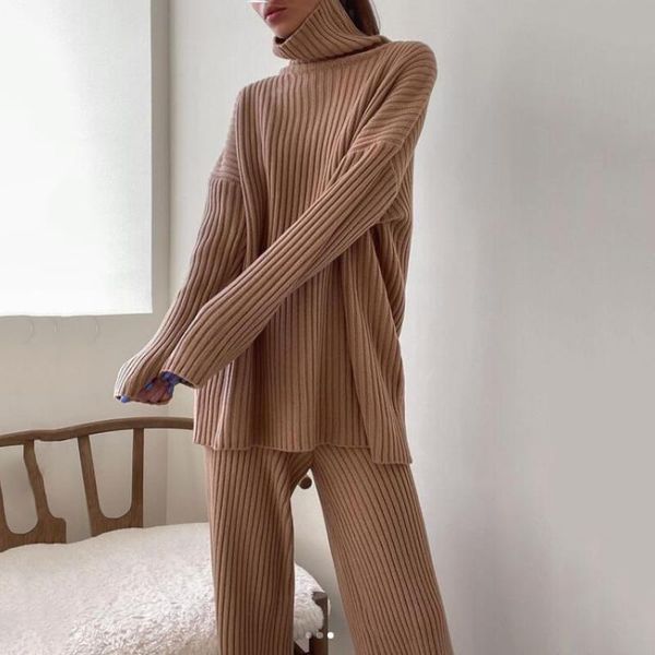 women's two piece pants holiwind 2021 2 pieces set women knitted tracksuit turtleneck sweater + pullover chic outwear, White
women's two piece pants holiwind 2021 2 pieces set women knitted tracksuit turtleneck sweater + pullover chic outwear, White