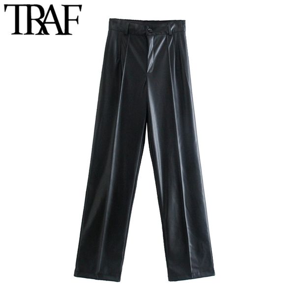 traf women fashion faux leather straight pants vintage high waist zipper fly female trousers mujer 211112, Black;white
traf women fashion faux leather straight pants vintage high waist zipper fly female trousers mujer 211112, Black;white