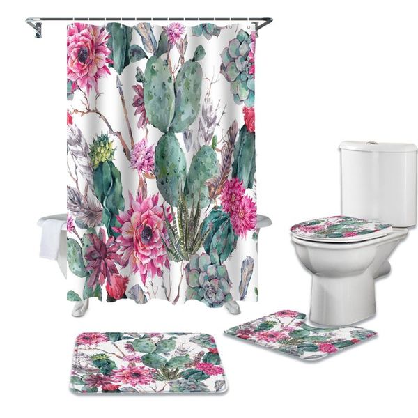 tropical plant green cactus pink flower waterproof shower curtains set bathroom curtain and rug sets
tropical plant green cactus pink flower waterproof shower curtains set bathroom curtain and rug sets