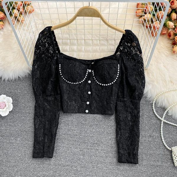 women's blouses & shirts pearl blouse woman long sleeve lace hollow out blusas women vintage french chic button, White
women's blouses & shirts pearl blouse woman long sleeve lace hollow out blusas women vintage french chic button, White