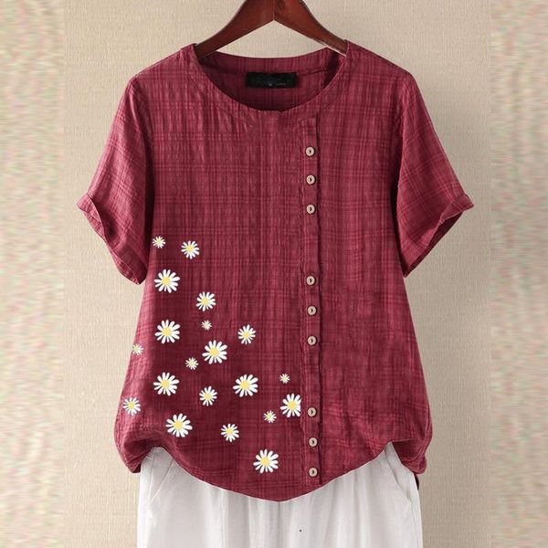 women's blouses & shirts women blouse fashion daisy floral print patched short sleeve o-neck summer loose female camisetas de mujer, White
women's blouses & shirts women blouse fashion daisy floral print patched short sleeve o-neck summer loose female camisetas de mujer, White