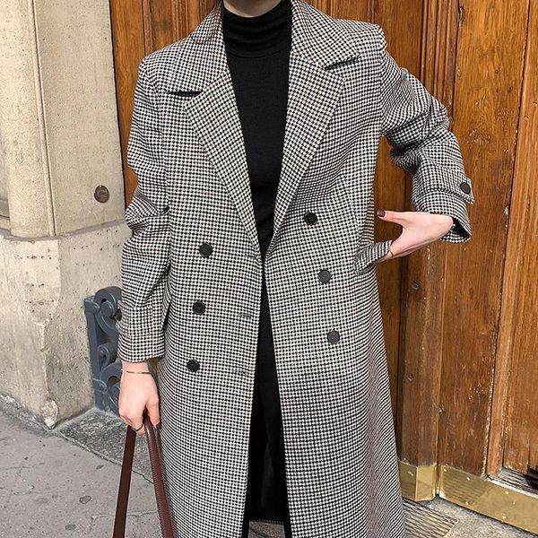 women's wool & blends zcsmll korean chic french retro suit collar double breasted loose over the knee long thousand bird plaid coat for, Black
women's wool & blends zcsmll korean chic french retro suit collar double breasted loose over the knee long thousand bird plaid coat for, Black