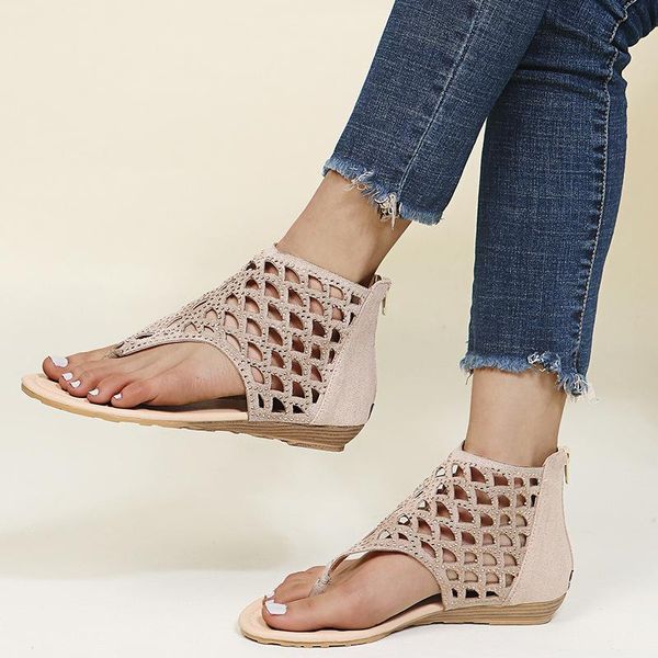 sandals women casual simple artificial suede hollow-out rhinestone flat shoes woman, Black