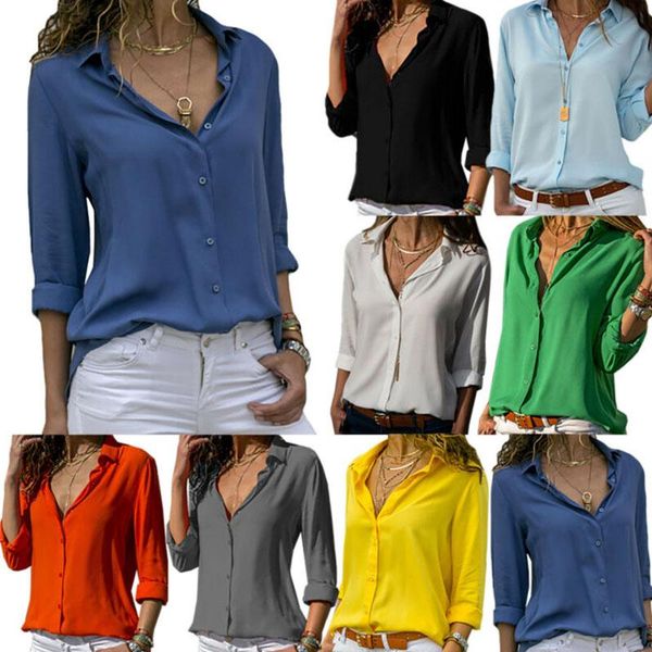 sleeve loose with casual shirt collar ladies long women's work office blouse v neck blouses & shirts, White
sleeve loose with casual shirt collar ladies long women's work office blouse v neck blouses & shirts, White