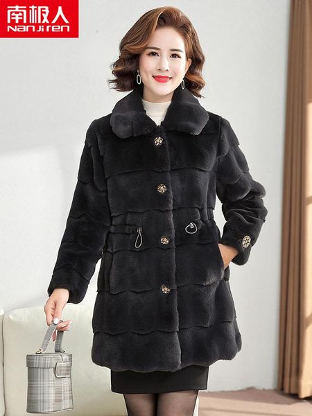 women's fur & faux western style mom winter clothes thick mid-length mink velvet coat middle-aged and elderly imitation overcoat, Black
women's fur & faux western style mom winter clothes thick mid-length mink velvet coat middle-aged and elderly imitation overcoat, Black