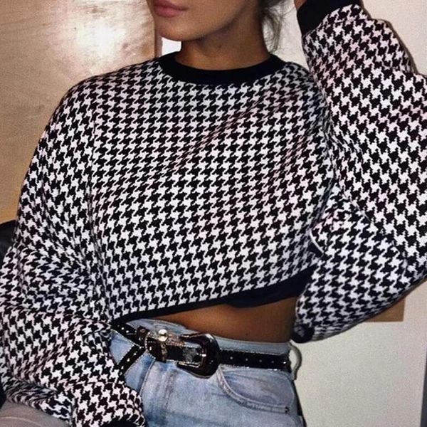 women's hoodies & sweatshirts vintage houndstooth plaid loose cropped sweatshirt women autumn harajuku long sleeve o neck pullover ladi, Black
women's hoodies & sweatshirts vintage houndstooth plaid loose cropped sweatshirt women autumn harajuku long sleeve o neck pullover ladi, Black