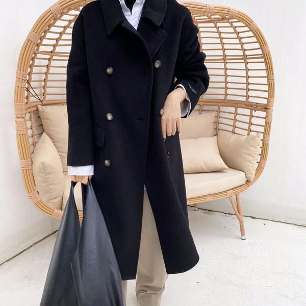 women's wool & blends winter 21 korean version double-sided hand sewn coat double row button woolen cloth women, Black
women's wool & blends winter 21 korean version double-sided hand sewn coat double row button woolen cloth women, Black