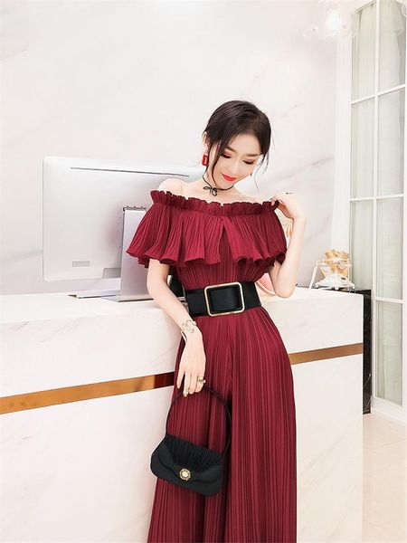 women's jumpsuits & rompers summer women slash neck fashion strapless pleated playsuits sleeveless loose casual wide leg pants bodysuit, Black;white
women's jumpsuits & rompers summer women slash neck fashion strapless pleated playsuits sleeveless loose casual wide leg pants bodysuit, Black;white