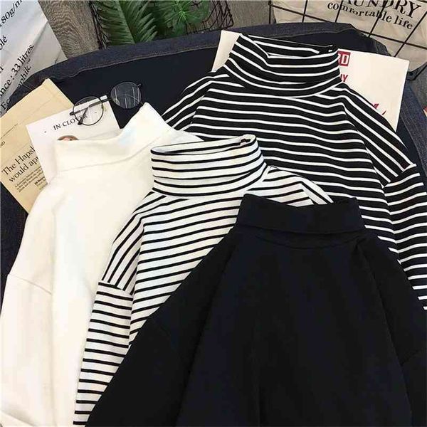 women turtleneck t shirt black white stripes fashion casual slim female tshirt harajuku long sleeve vintage korean clothes 210401
women turtleneck t shirt black white stripes fashion casual slim female tshirt harajuku long sleeve vintage korean clothes 210401