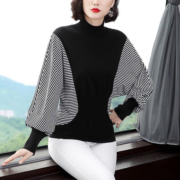 women's t-shirt turtleneck tshirt women autumn cotton striped patchwork long sleeve plus size womens clothing tee shirt femme, White
women's t-shirt turtleneck tshirt women autumn cotton striped patchwork long sleeve plus size womens clothing tee shirt femme, White