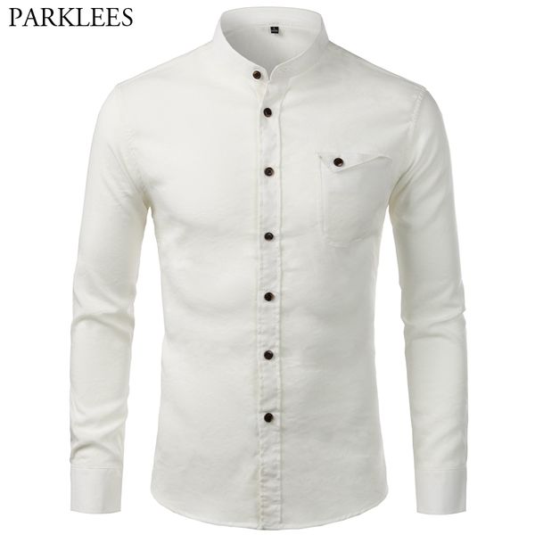 white standing collar men dress shirts long sleeve men fashion business casual slim fit mens chemise homme camisa masculina 4xl 210524, White;black
white standing collar men dress shirts long sleeve men fashion business casual slim fit mens chemise homme camisa masculina 4xl 210524, White;black