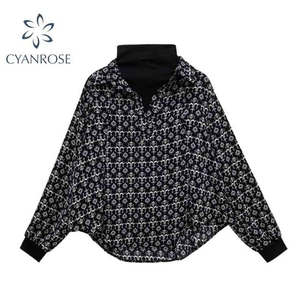 fake two piece vintage print shirt women patchwork knitted turtleneck spring long sleeve casual loose female blouse 210515, White
fake two piece vintage print shirt women patchwork knitted turtleneck spring long sleeve casual loose female blouse 210515, White