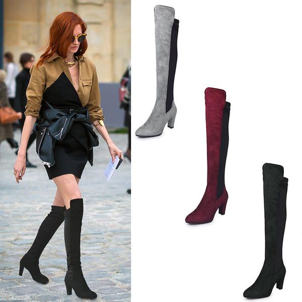boots winter knee high flock patchwork square point toe handmade sewing slip on rubber sole fashion stretch shoes ladies, Black
boots winter knee high flock patchwork square point toe handmade sewing slip on rubber sole fashion stretch shoes ladies, Black