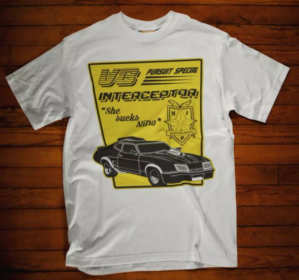 Mad Max T-shirt Movie Film V8 interceptor sucks nitro pursuit car police tee, White;black
Mad Max T-shirt Movie Film V8 interceptor sucks nitro pursuit car police tee, White;black