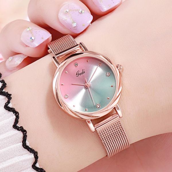 wristwatches gedi fashion women's luxury watches 2021 waterproof gradient dial mesh band ladies quartz wrist watch gift for women uhren, Slivery;brown
wristwatches gedi fashion women's luxury watches 2021 waterproof gradient dial mesh band ladies quartz wrist watch gift for women uhren, Slivery;brown
