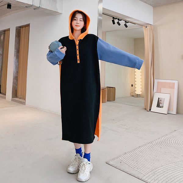 2021 Korean style casual spring sweatpants dress female long sleeve with hoodie hoodies robe, Black
2021 Korean style casual spring sweatpants dress female long sleeve with hoodie hoodies robe, Black