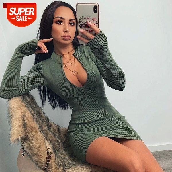 women winter fall bodycon ribbed dress 2020 new stand collar zipper deep v-neck solid stretch pencil party mini vestido #xt0e, White;black
women winter fall bodycon ribbed dress 2020 new stand collar zipper deep v-neck solid stretch pencil party mini vestido #xt0e, White;black