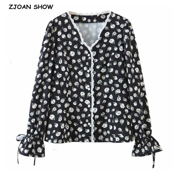 women's blouses & shirts 2021 spring chic spliced lace white flower print shirt black women single-breasted buttons tie bow cuff b
women's blouses & shirts 2021 spring chic spliced lace white flower print shirt black women single-breasted buttons tie bow cuff b