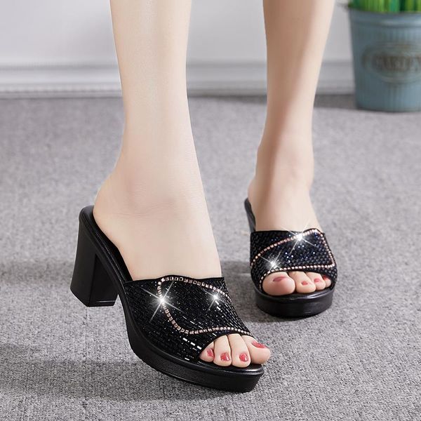 women sandals ladies summer slippers genuine leather shoes high heels fashion rhinestone, Black
women sandals ladies summer slippers genuine leather shoes high heels fashion rhinestone, Black