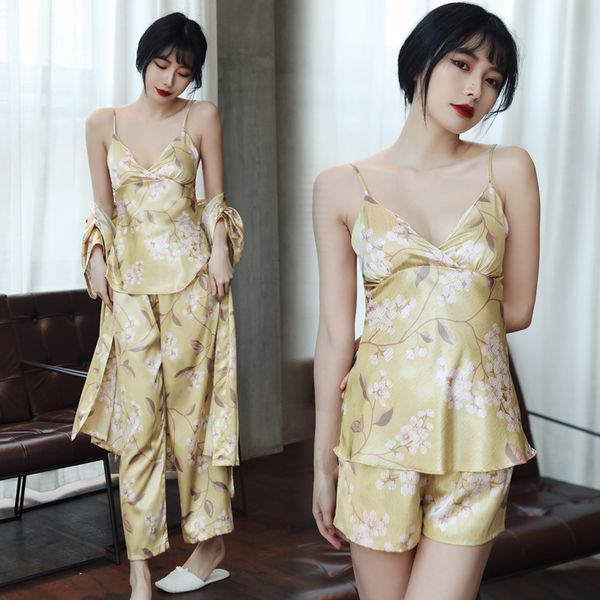 women spring summer 5/4//3/2/1 pcs flower print silk satin ladies pyjama sleepwear sleep lounge with chest pads homewear, Black;red
women spring summer 5/4//3/2/1 pcs flower print silk satin ladies pyjama sleepwear sleep lounge with chest pads homewear, Black;red