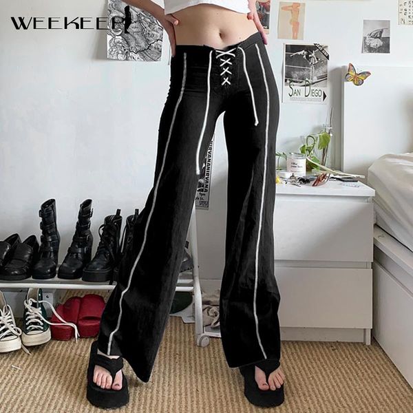women's pants & capris weekeep casual low waist women bandage loose flare trousers autumn striped print sporty knitted jogger harajuku, Black;white
women's pants & capris weekeep casual low waist women bandage loose flare trousers autumn striped print sporty knitted jogger harajuku, Black;white