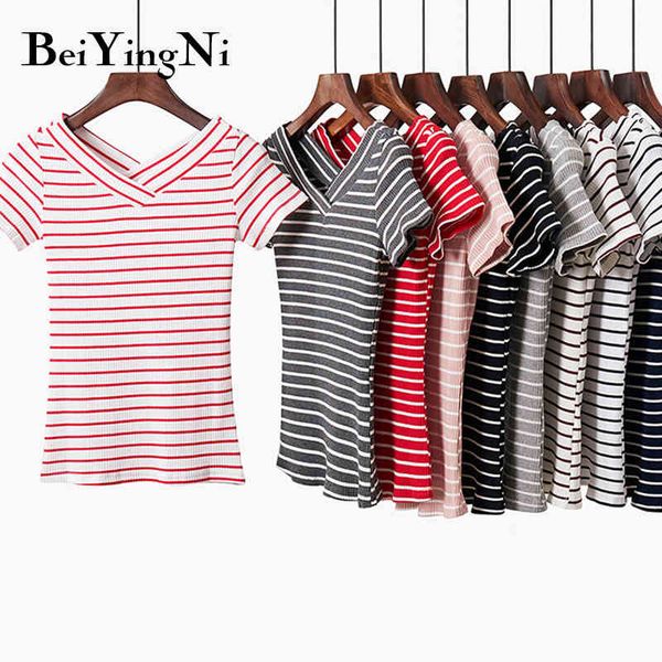 beiyingni knitted t-shirt female v-neck summer short sleeve tshirt women vintage plus size striped tee woman clothes 210416, White
beiyingni knitted t-shirt female v-neck summer short sleeve tshirt women vintage plus size striped tee woman clothes 210416, White